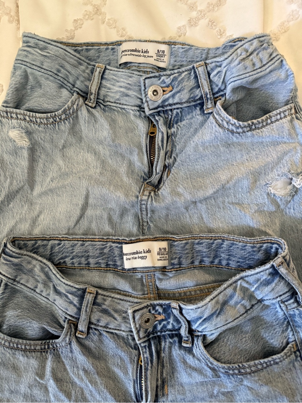 Abercrombie Kids Light Blue Distressed Girls' Jeans- embroidered bows